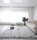 Miniatyrbillede 1 af 4: Shaggy tæppe, stue tæppe, lang luv, 160 x 230 cm - tæpper til stuer, fluffy, shaggy, soveværelser, sengekanttæpper, udendørs tæppe, hvid med mønster
