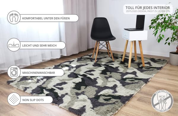 Shaggy matta, vardagsrum matta, lång lugg, 160 x 230 cm - mattor för vardagsrum, fluffiga, lurviga, sovrum, sängmattor, utomhusmatta, svart och beige