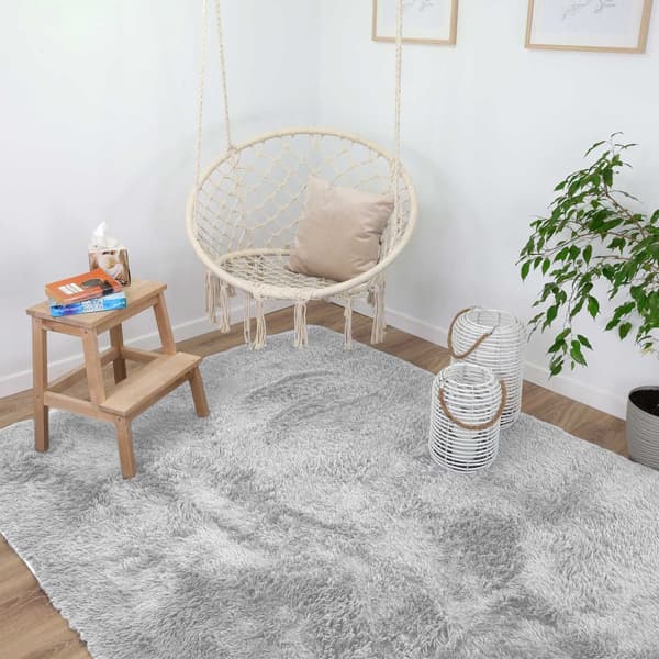 Shaggy matta vardagsrum matta lång lugg 120 x 160 cm - mattor för vardagsrum fluffig shaggy sovrum sängmatta utomhus matta grå - vit