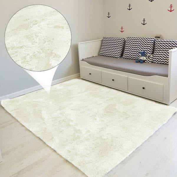 Shaggy matta, vardagsrumsmatta, lång lugg, 120 x 160 cm - mattor för vardagsrum, fluffiga, lurviga, sovrum, sängmattor, utomhusmatta, vit