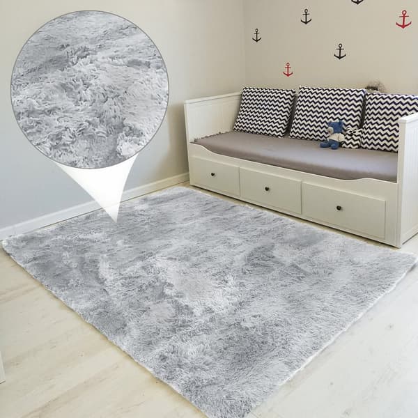 Shaggy tæppe, stue tæppe, lang luv, 100 x 160 cm - tæpper til stuer, fluffy, shaggy, soveværelser, sengekanttæpper, udendørs tæppe, grå - hvid
