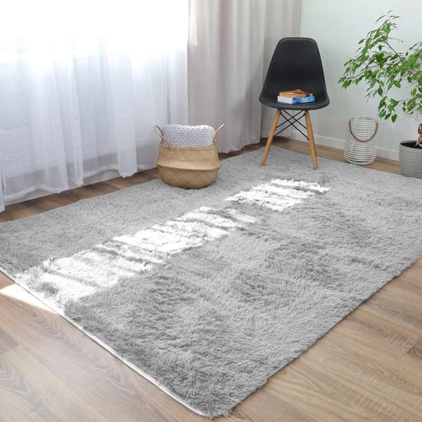 Shaggy tæppe stue tæppe lang luv 160 x 230 cm - tæpper til stuen fluffy shaggy soveværelse sengekanttæppe udendørs tæppe grå - hvid