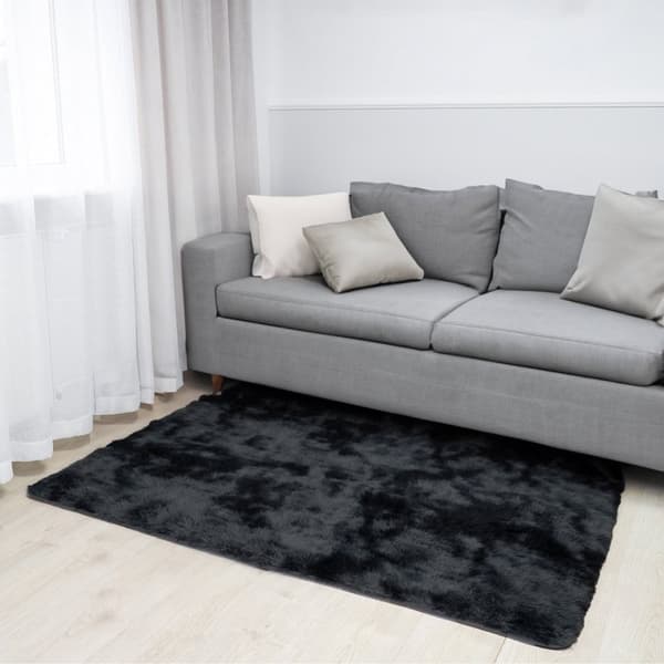 Shaggy matta, vardagsrumsmatta, lång lugg, 120 x 160 cm - mattor för vardagsrum, fluffiga, lurviga, sovrum, sängmattor, utomhusmatta, svart