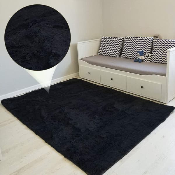 Shaggy matta, vardagsrumsmatta, lång lugg, 120 x 160 cm - mattor för vardagsrum, fluffiga, lurviga, sovrum, sängmattor, utomhusmatta, svart
