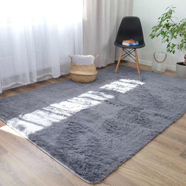 Shaggy matta, vardagsrumsmatta, lång lugg, 120 x 160 cm - mattor för vardagsrum, fluffiga, lurviga, sovrum, sängmattor, utomhusmatta, grå