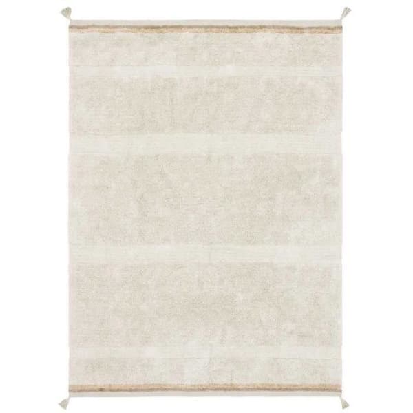 Texturerad beige bomullsmatta med pompoms finish XL - 200 x 300 cm