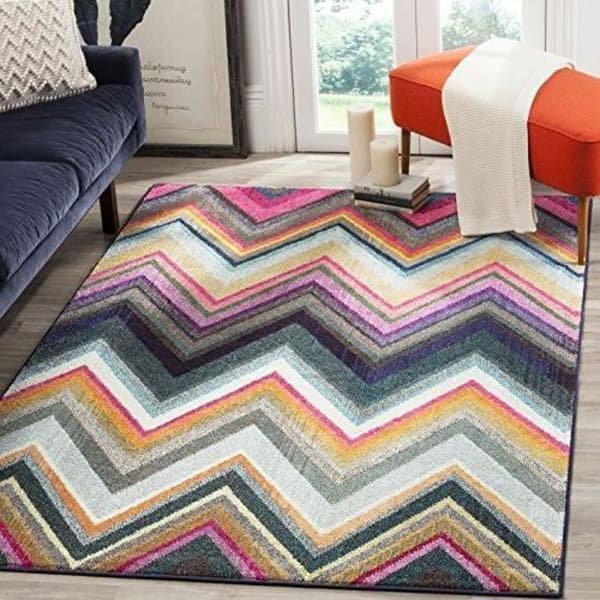 Safavieh Monaco Collection MNC234F Modern Bohemian Chevron Stripe Multicolored Area Matta (4 x 57")