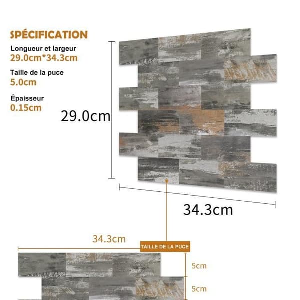 Väggdekal - LZQ - Set med 10 ark - PVC-lim - Tegelmönster - 29x34,3 cm Stil A