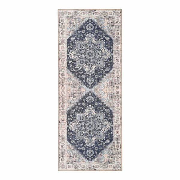 Vintage entrématta 80x200 cm i blå och beige polyester - FAGUO