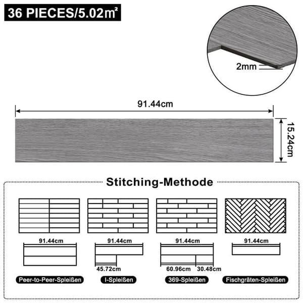 XMTECH självhäftande PVC-golv 5 m² Halkfritt vinylgolv (grå, 36 delar)