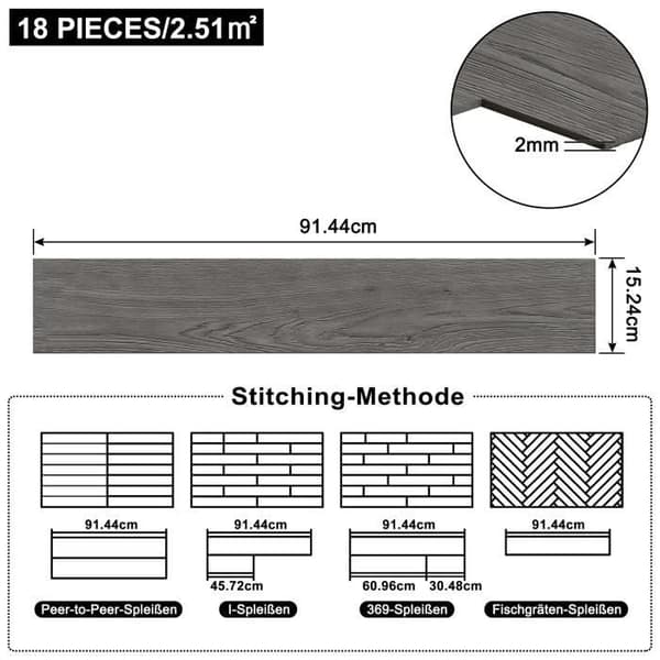 XMTECH självhäftande PVC-golv 2,5 m² Halkfritt vinylgolv (mörkgrå, 18 delar)