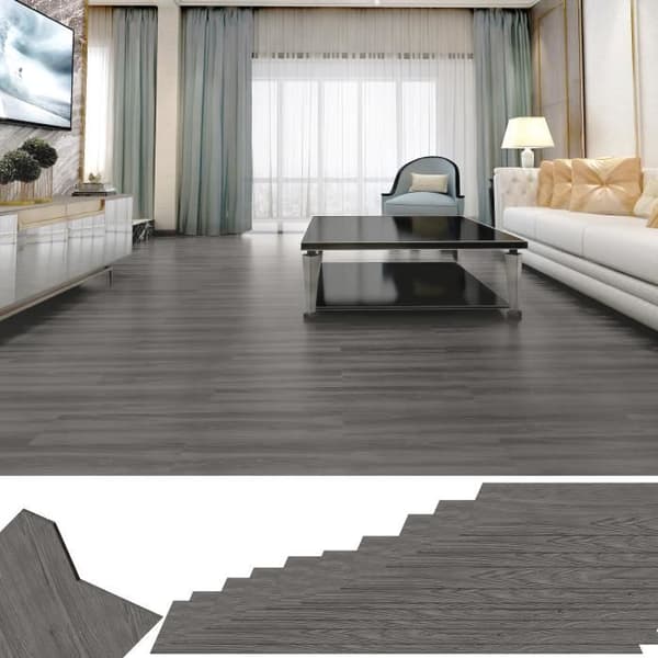 XMTECH självhäftande PVC-golv 2,5 m² Halkfritt vinylgolv (mörkgrå, 18 delar)
