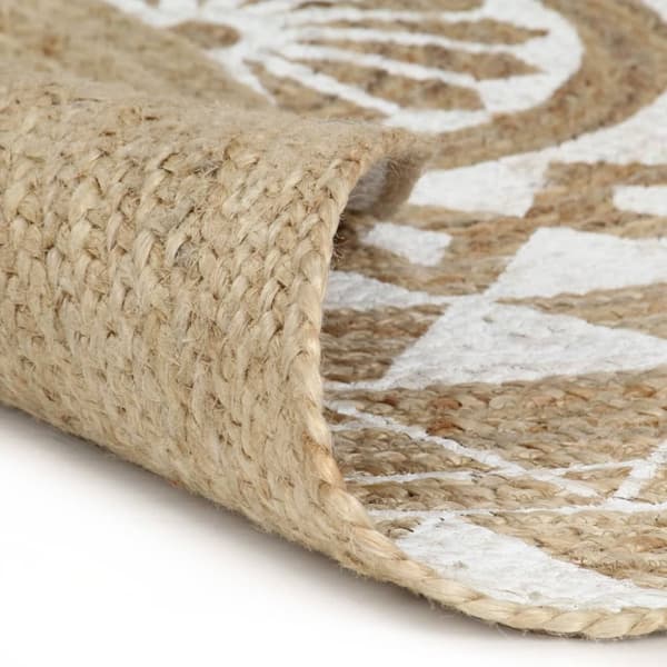 håndlavet tæppe med hvidt print jute 120 cm