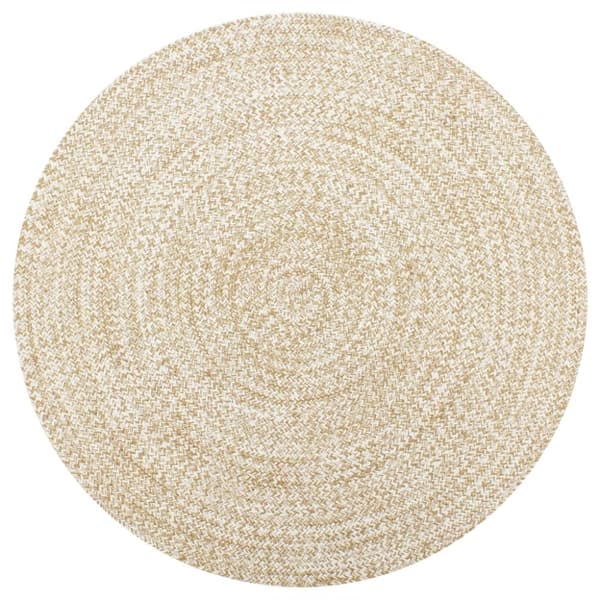 håndlavet tæppe jute 120 cm hvid og naturfarvet