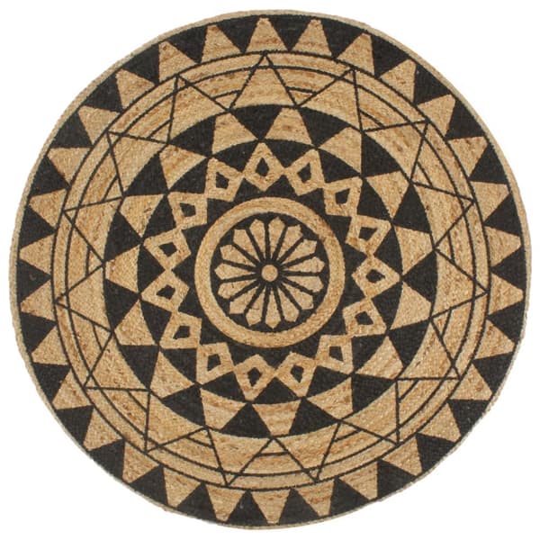 håndlavet tæppe med sort print jute 150 cm