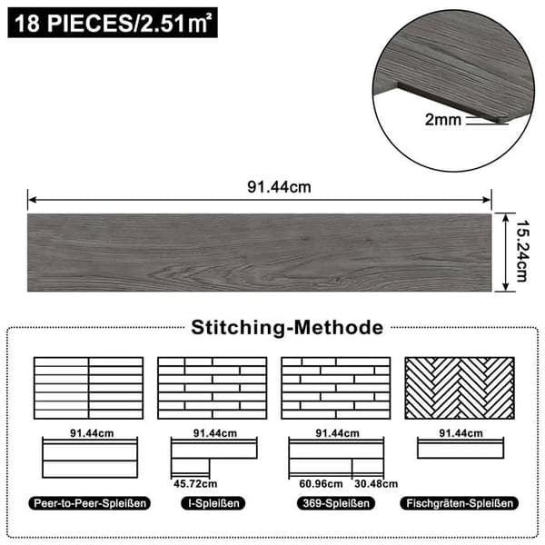 LZQ PVC-golv självhäftande vinylgolv med träeffekt, 72 delar 10,04m² självhäftande vinylplattor, mörkgrå ek