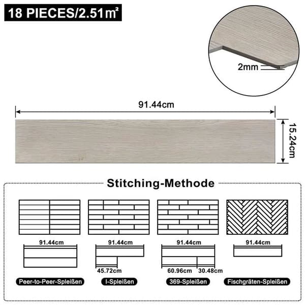 LZQ PVC-golv självhäftande vinylgolv med träeffekt, 54 delar 7,53m² självhäftande vinylplattor, White Oak