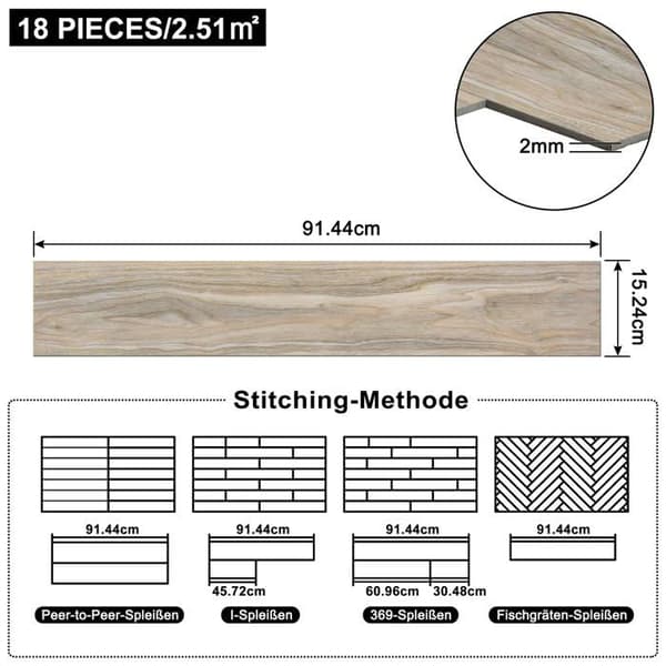 LZQ PVC-golv självhäftande vinylgolv med träeffekt, 54 delar 7,53m² självhäftande vinylplattor, tvättad ek