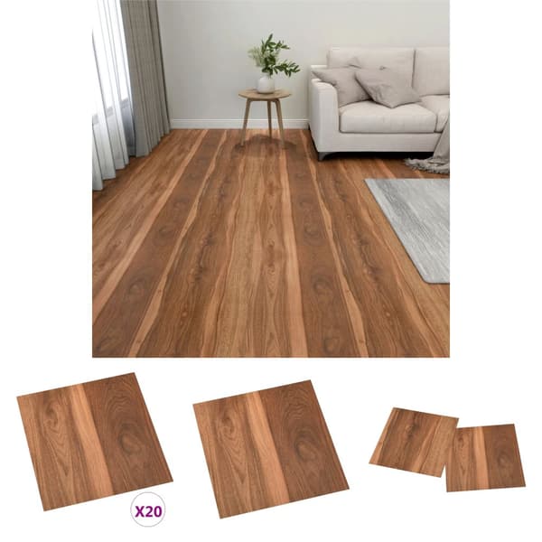 The Living Store Itsekiinnittyvät lattialankut 20 kpl PVC 1,86 m² ruskea - Lattiat & matot