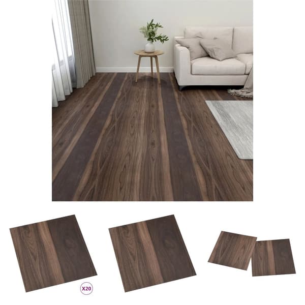 The Living Store Självhäftande golvplankor 20 st PVC 1,86 m² mörkbrun - Golvbeläggning