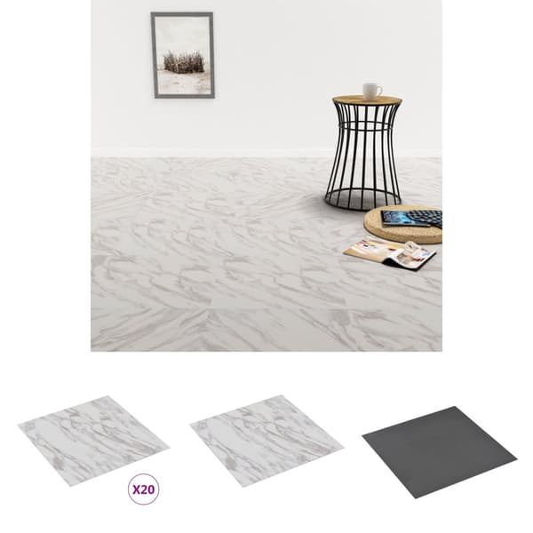 The Living Store Självhäftande golvplankor 20 st PVC 1,86 vit med marmormönster -  Golvbeläggning