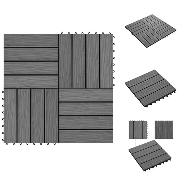Gulve - Living 11 stk. terrassefliser med prægning 30x30 cm 1 m2 WPC grå