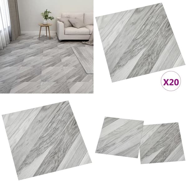 Itsekiinnittyvät lattialankut 20 kpl PVC 1,86 m² harmaa raidat - Lattialankku - Lattialankut - Home & Living