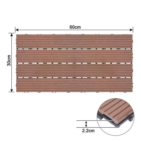 XMTECH 12 delar Trädgårdsplattor, 30x60cm WPC terrassplattor, golv för utomhusterrass, brun (1 m²)
