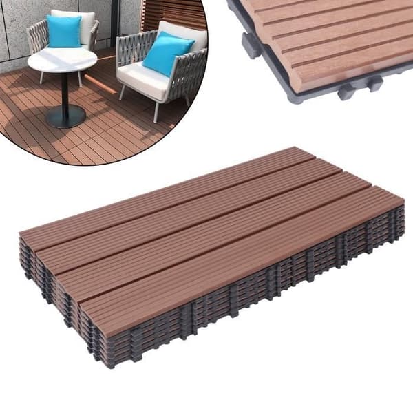 XMTECH 12 delar Trädgårdsplattor, 30x60cm WPC terrassplattor, golv för utomhusterrass, brun (1 m²)