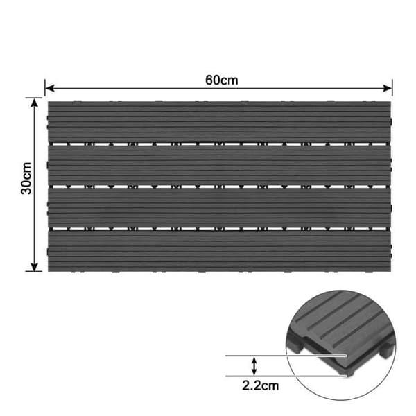 XMTECH 6 delar Trädgårdsplattor, 30x60cm WPC terrassplattor, Utomhusgolv terrass trädgård, antracit (1 m²)