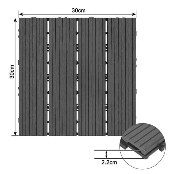 XMTECH 22 delar Trädgårdsplattor, 30x30cm WPC terrassplattor, Utomhusgolvbeläggning trädgårdsterrass, antracit (1 m²)