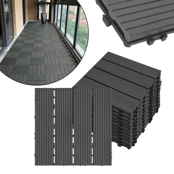 XMTECH 22 delar Trädgårdsplattor, 30x30cm WPC terrassplattor, Utomhusgolvbeläggning trädgårdsterrass, antracit (1 m²)