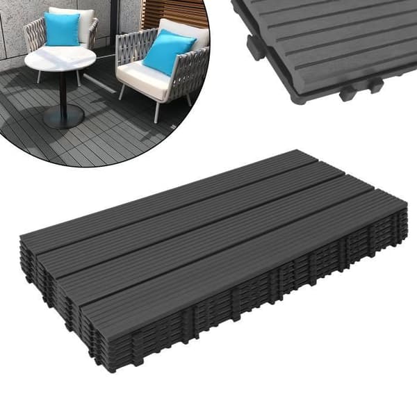 XMTECH 12 delar Trädgårdsplattor, 30x60cm WPC terrassplattor, Utomhusgolv terrass trädgård, antracit (1 m²)