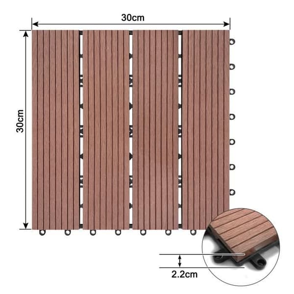 Golvplattor - YUENFONG - 11x WPC - Träutseende - 30 x 30 cm - Halkfri och hållbar