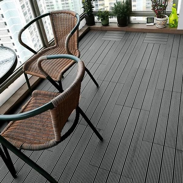 YUENFONG 6x WPC golvplattor för balkong, plast - trälook, antracit, 30 x 60 cm - för 1 m²