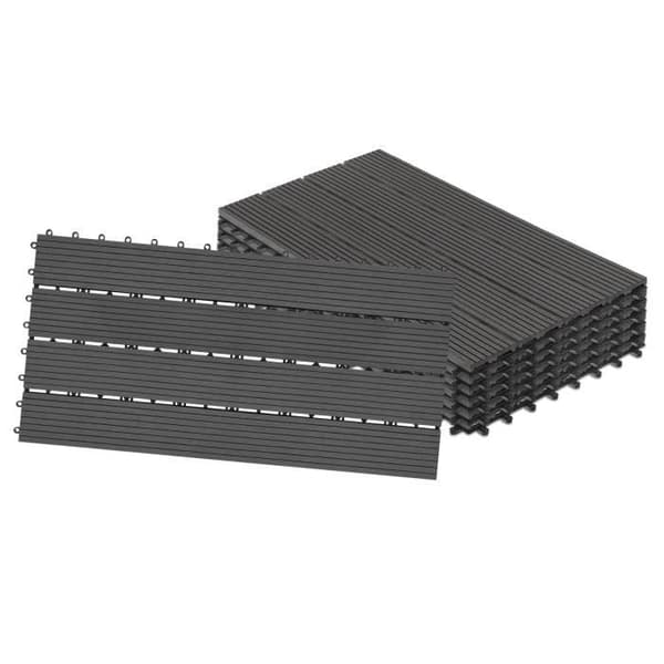 YUENFONG 6x WPC golvplattor för balkong, plast - trälook, antracit, 30 x 60 cm - för 1 m²