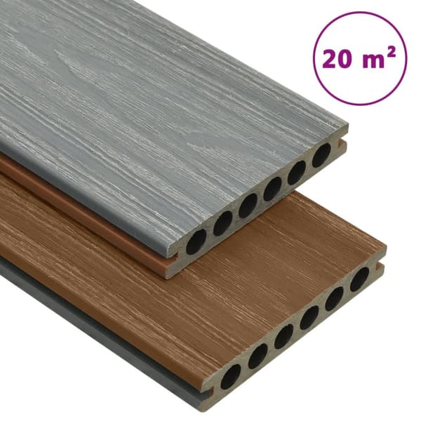 WPC-golvplattor med tillbehör brun och grå 20 m² 2,2 m