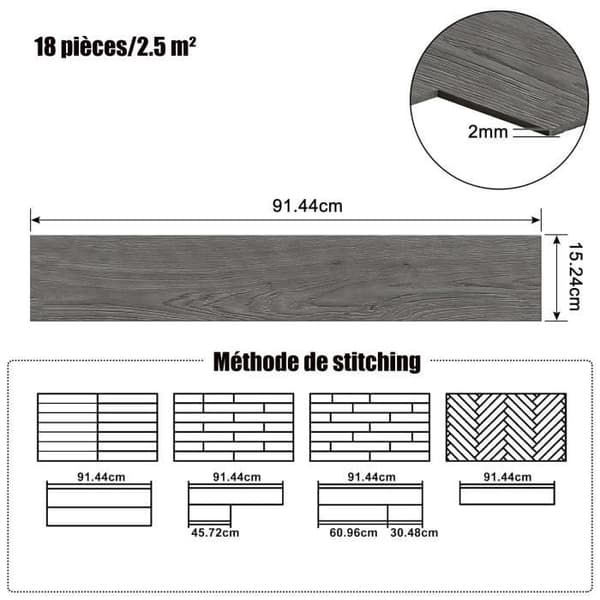 YUENFONG Set med 18 självhäftande PVC-golv, trälook, 91,44 x 15,24 x 0,2 cm, för ca 2,5 m², ljus ek