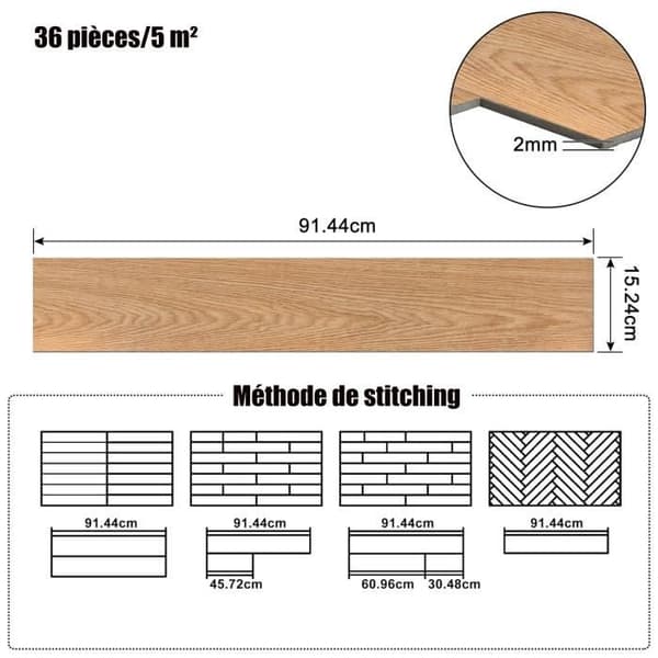 PVC-golvbeläggning - YUENFONG - Trälook - 36 delar - 91,44 x 15,24 cm - 5 m²