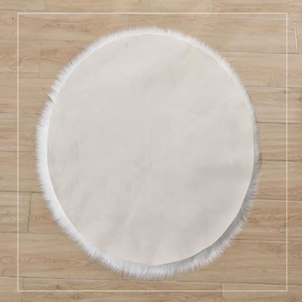 Vardagsrumsmatta - Matta Shaggy - Rund - Vit - Polyakrylnitrilfiber