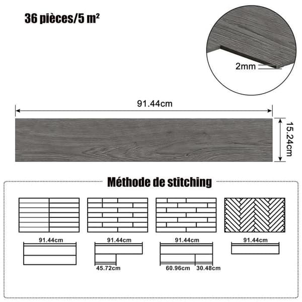 YUENFONG Set med 36 självhäftande PVC-golv, trälook, 91,44 x 15,24 x 0,2 cm, för ca 5 m², Night Oak