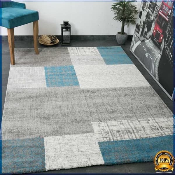 Grå vit turkos kaklad vardagsrumsmatta - VIMODA - 80x150 cm - Fyrkantig - Modern