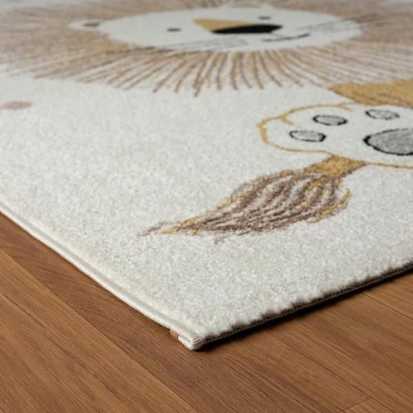 Barnmatta 200x290 rektangel vävd gräddfärgad djurmönster SWEETLION