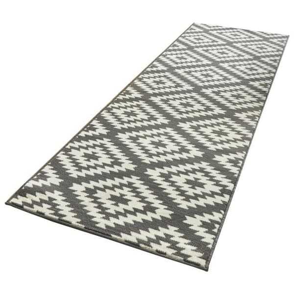 Modern geometrisk basmatta, grå, 80x300