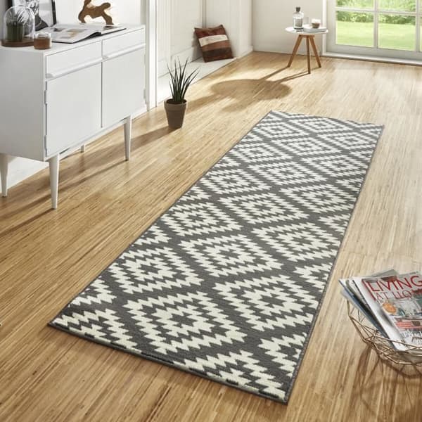 Modern geometrisk basmatta, grå, 80x300
