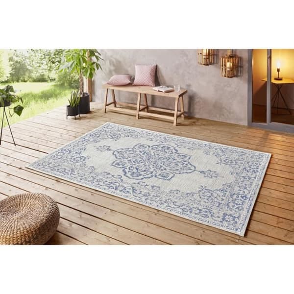 Orientalisk och klassisk strandmatta, kräm - blå, 80x150