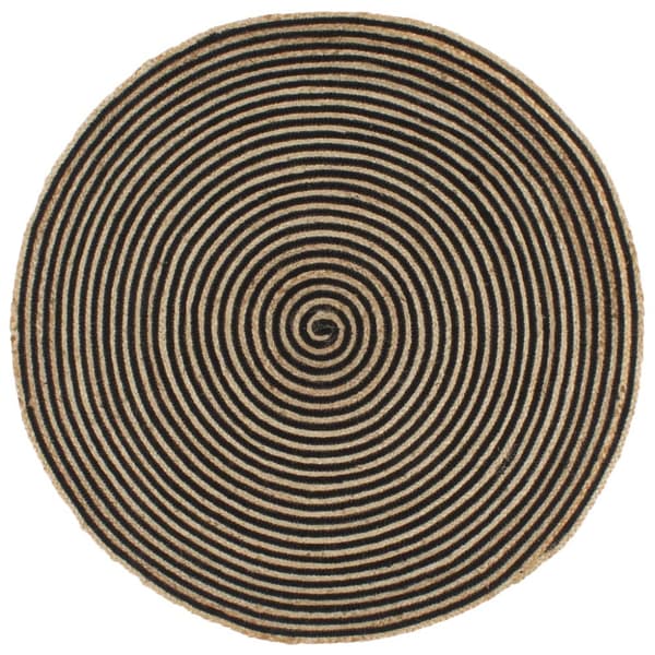 håndlavet jutetæppe med spiraldesign 150 cm sort