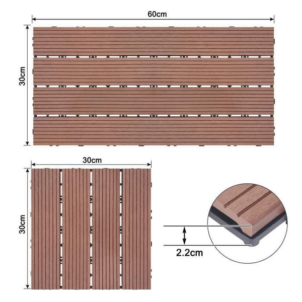 LARS360 Interlocking Wood Composite WPC Interlocking Garden Plates Utomhusgolvplattor 30 x 30 cm (1m²), paket med 11