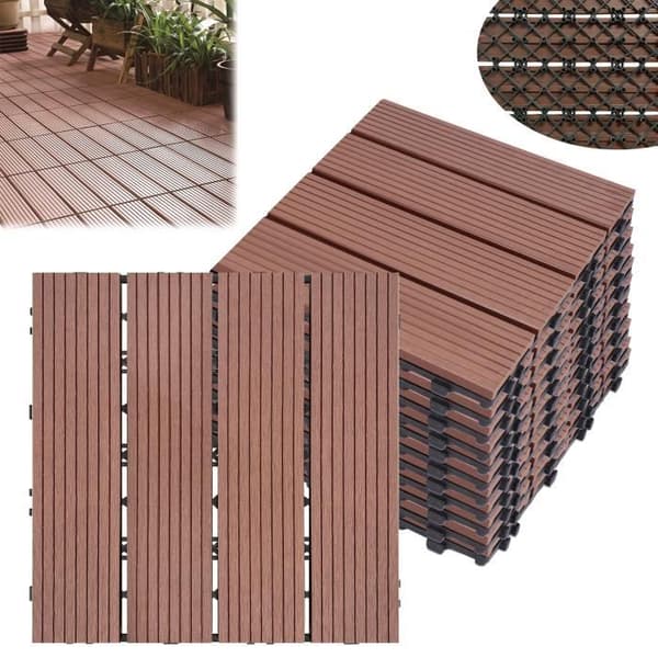 LARS360 Interlocking Wood Composite WPC Interlocking Garden Plates Utomhusgolvplattor 30 x 30 cm (1m²), paket med 11