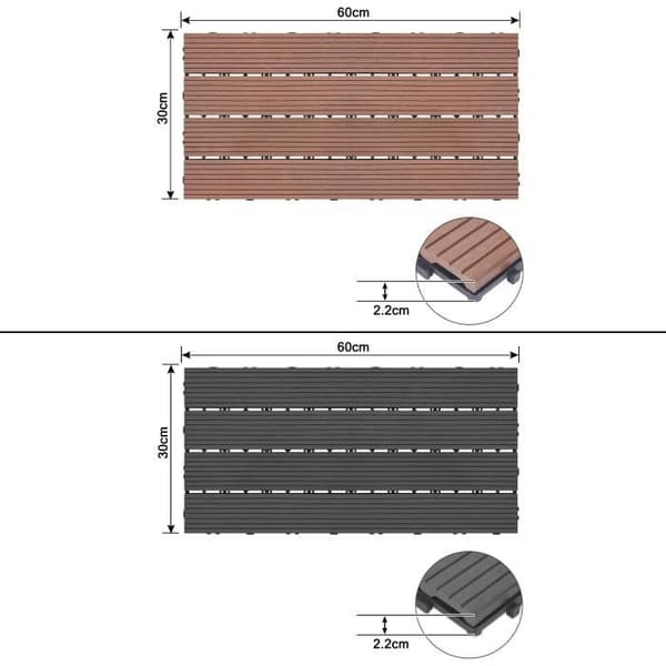 LARS360 Interlocking Interlocking WPC Trä Komposit Trädgårdsplattor Utomhusgolv Kakel 30 x 60 cm (1m²), paket med 6
